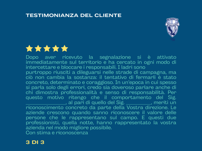 LATERZA (TA) - Tentato furto sventato: intervento delle Guardie Giurate Metronotte in contrada Cacapentima